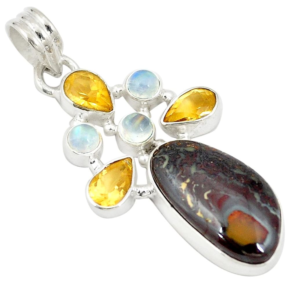 Natural brown boulder opal yellow citrine 925 sterling silver pendant d21752