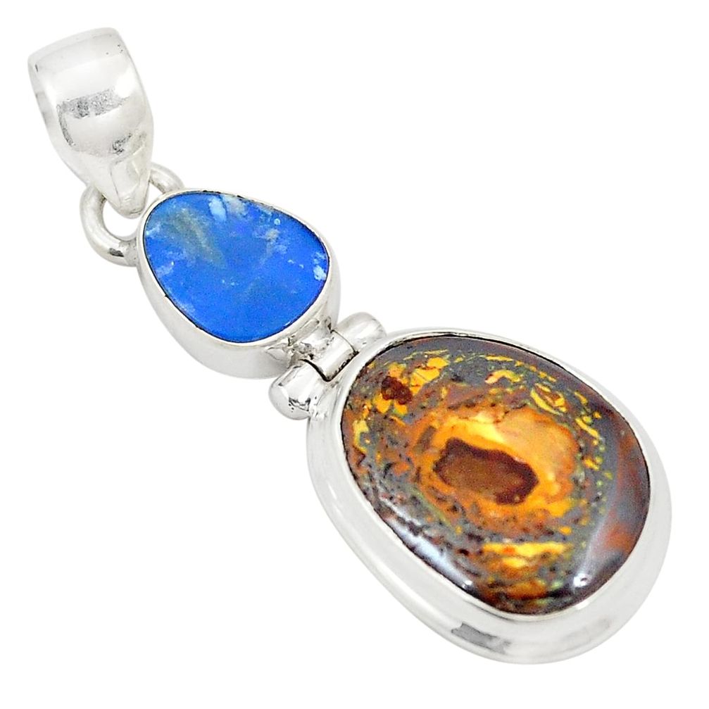 Natural brown boulder opal 925 sterling silver pendant jewelry d21756