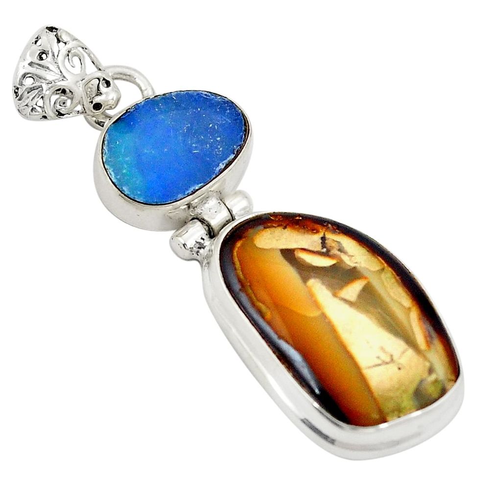 Natural brown boulder opal 925 sterling silver pendant jewelry d21757