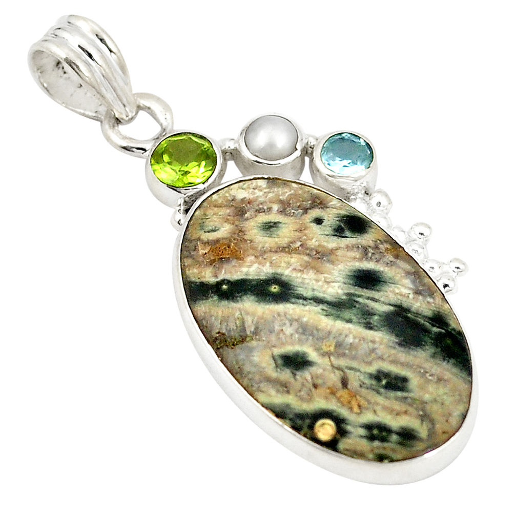 Natural green ocean sea jasper (madagascar) 925 silver pendant jewelry d21763