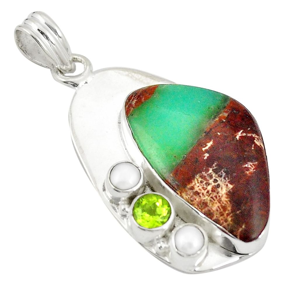 al brown boulder chrysoprase peridot pearl pendant d21788