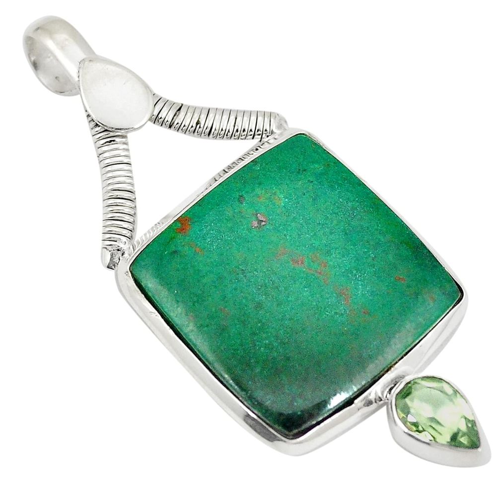 Natural green chrysocolla amethyst 925 sterling silver pendant d21790