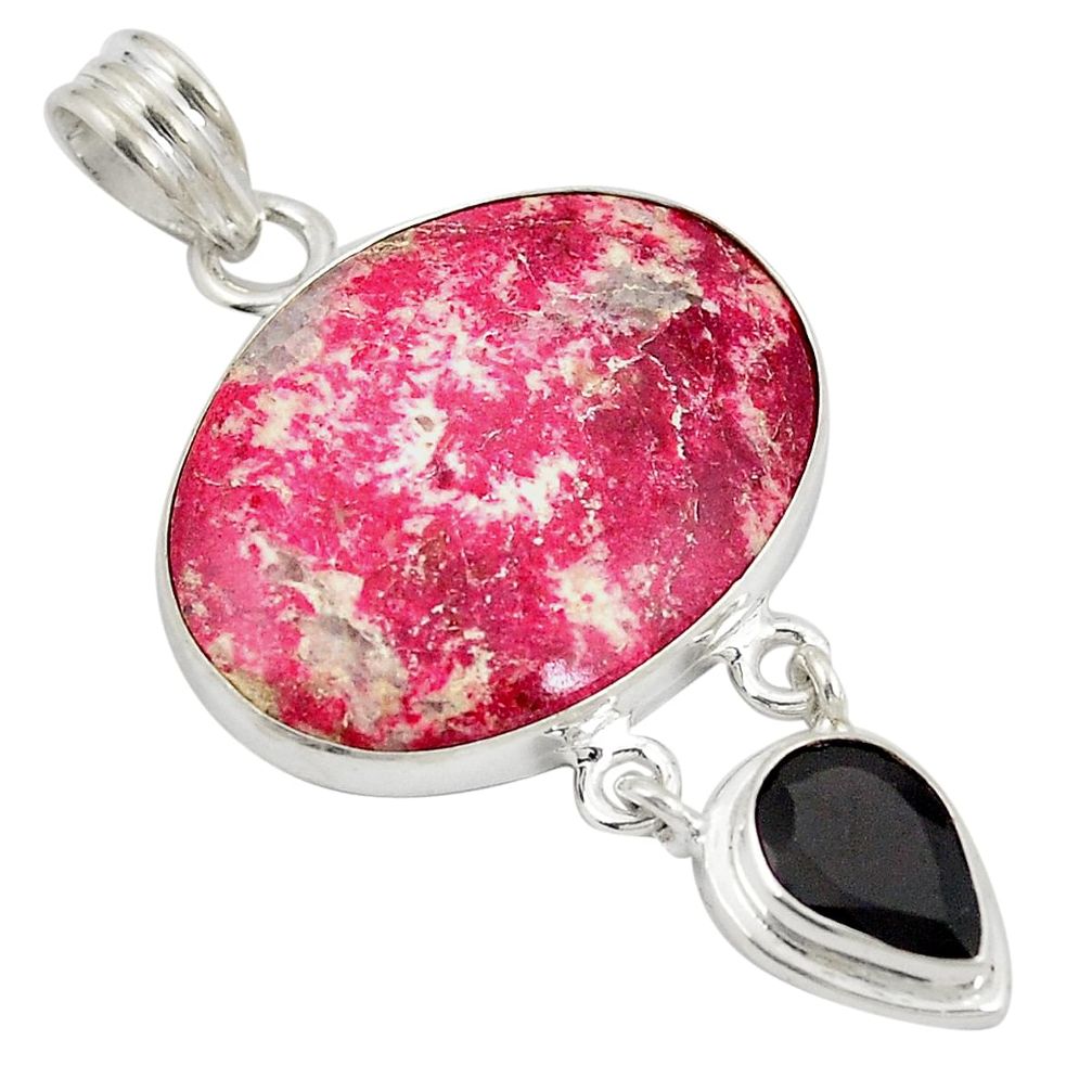 Natural pink thulite (unionite, pink zoisite) oval 925 silver pendant d21792