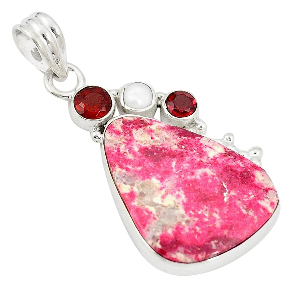 925 silver natural pink thulite (unionite, pink zoisite) pearl pendant d21800
