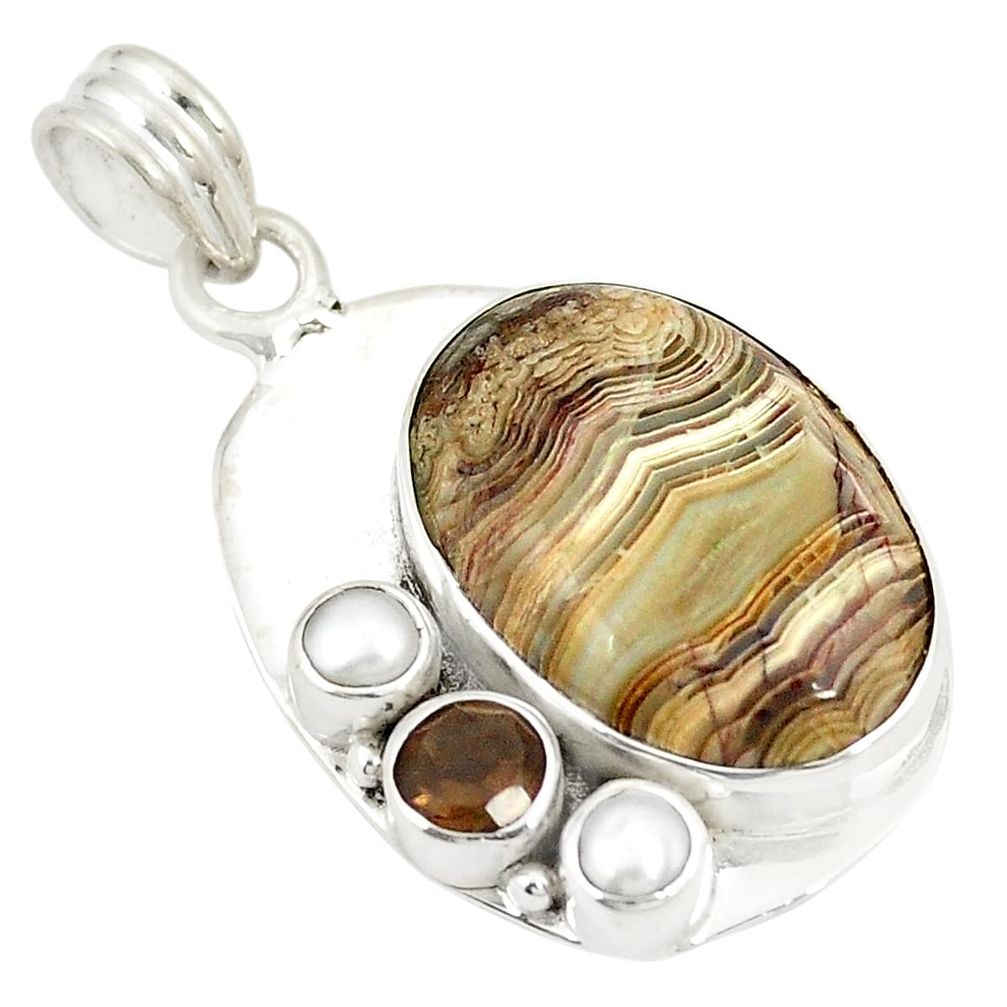 925 silver natural multi color mexican laguna lace agate pearl pendant d21808