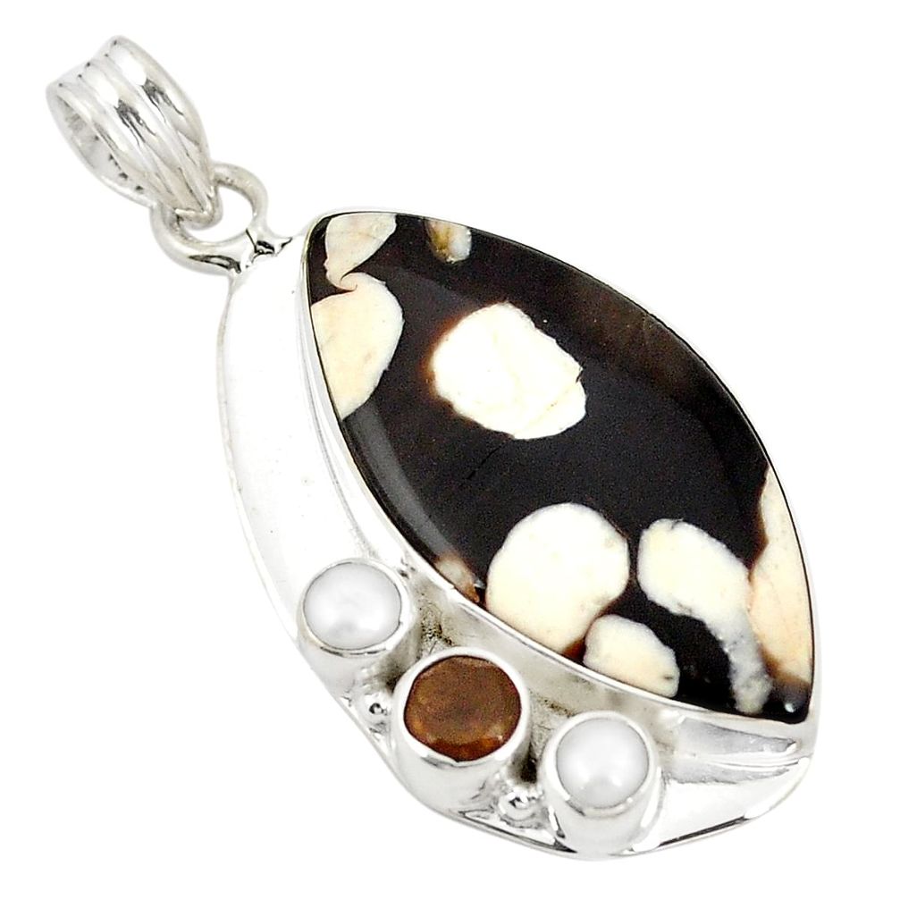 925 silver natural brown peanut petrified wood fossil pearl pendant d21810