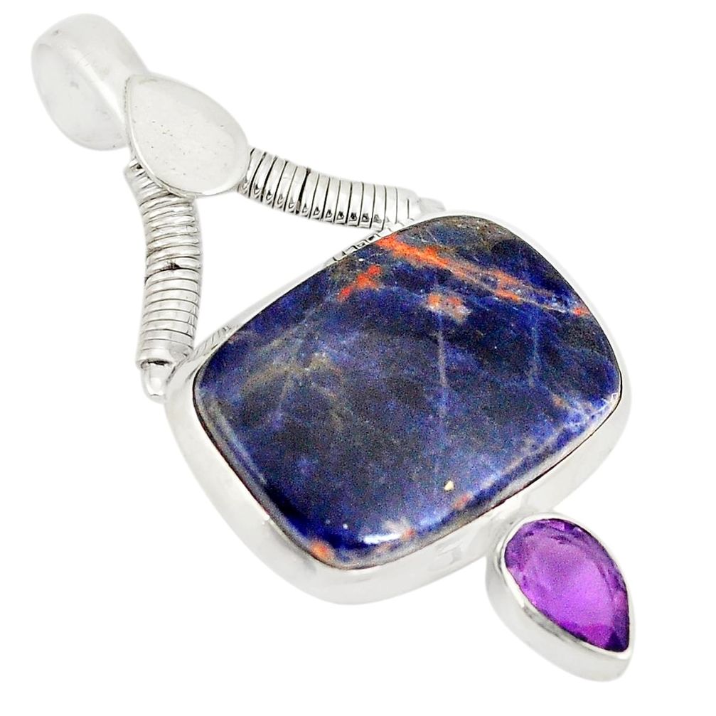 Natural orange sodalite amethyst 925 sterling silver pendant jewelry d21816