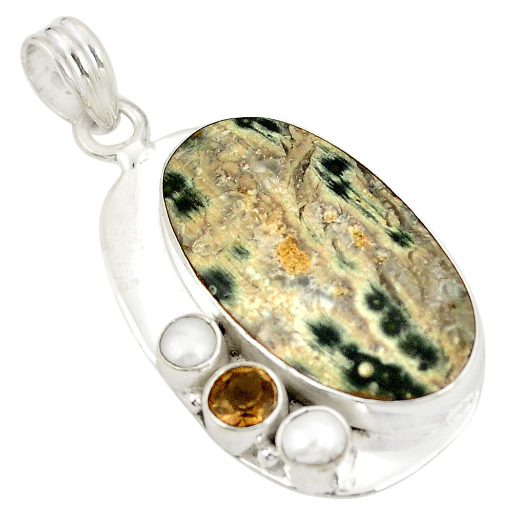 Natural multi color ocean sea jasper (madagascar) 925 silver pendant d21838