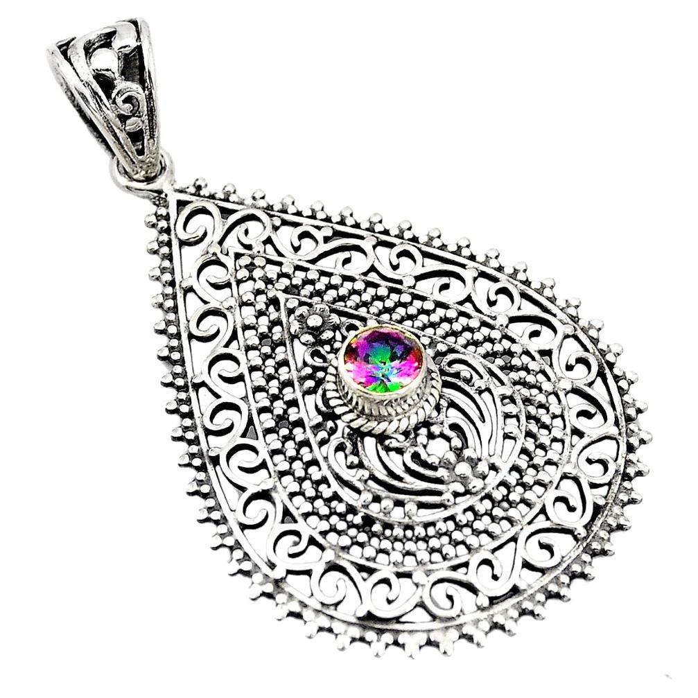 Multi color rainbow topaz 925 sterling silver pendant jewelry d21899