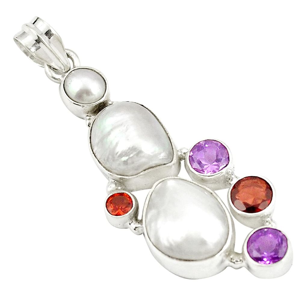 925 sterling silver natural white pearl amethyst garnet pendant jewelry d22352