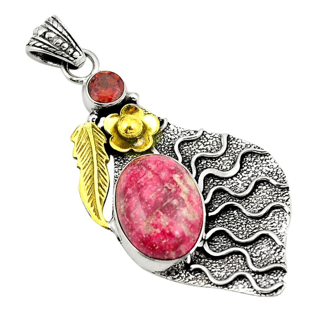 925 silver natural pink thulite (unionite, pink zoisite) two tone pendant d22400