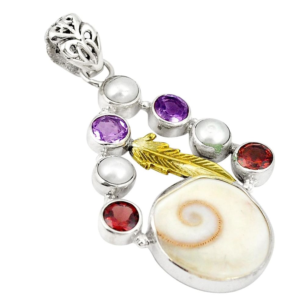 Natural white shiva eye amethyst 925 silver two tone pendant jewelry d22402