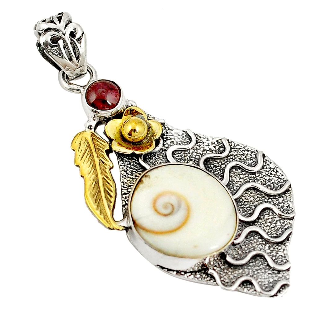 Natural white shiva eye garnet 925 silver two tone pendant jewelry d22417