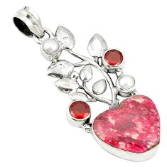 Natural pink thulite (unionite, pink zoisite) 925 silver pendant d22439