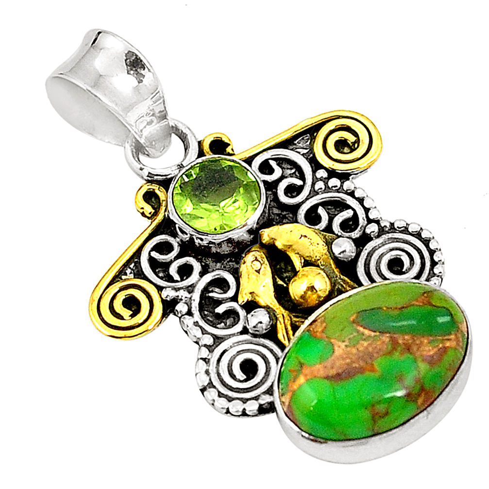 Green copper turquoise peridot 925 silver two tone pendant jewelry d22446