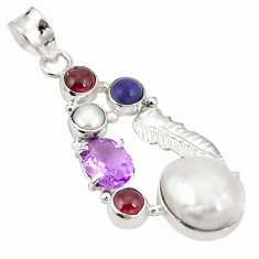Clearance Sale- Natural white pearl amethyst 925 sterling silver pendant jewelry d22469