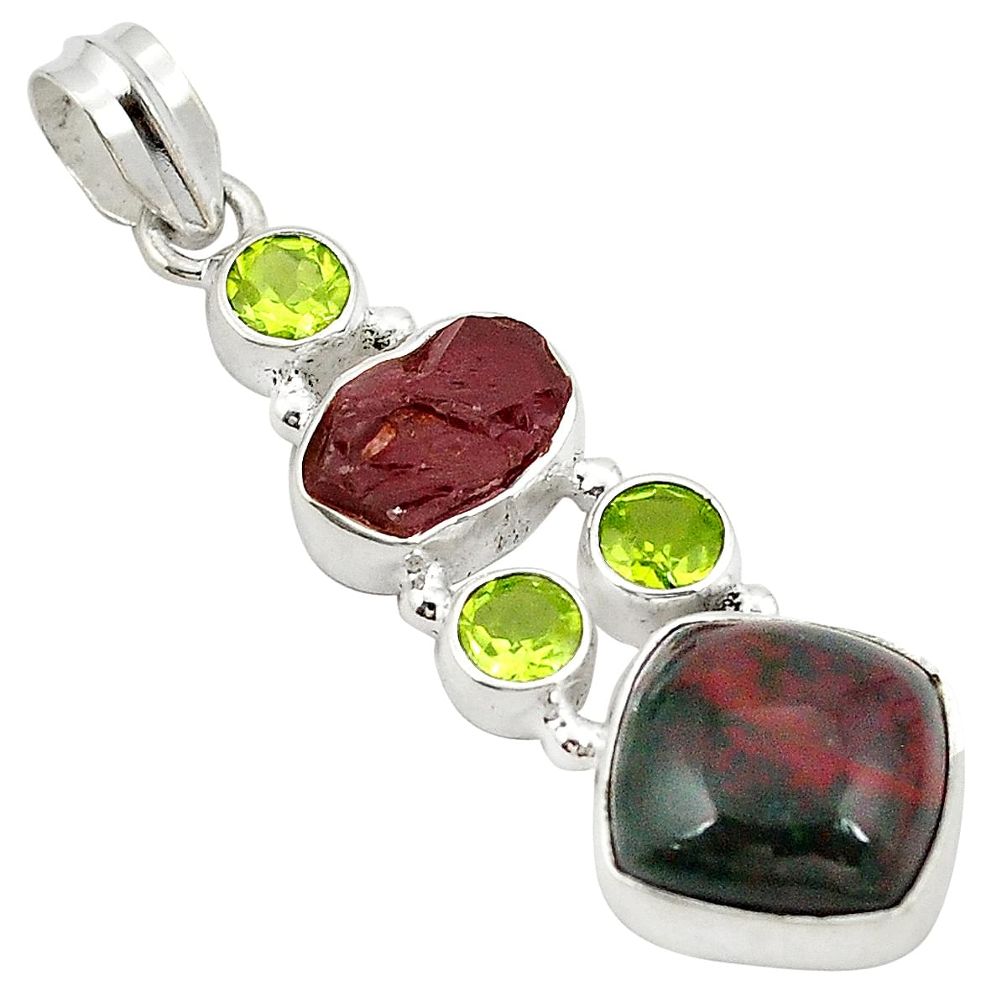 Natural green bloodstone african (heliotrope) 925 silver pendant d22539