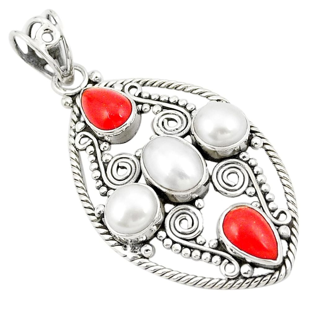 arl red coral 925 sterling silver pendant jewelry d22586