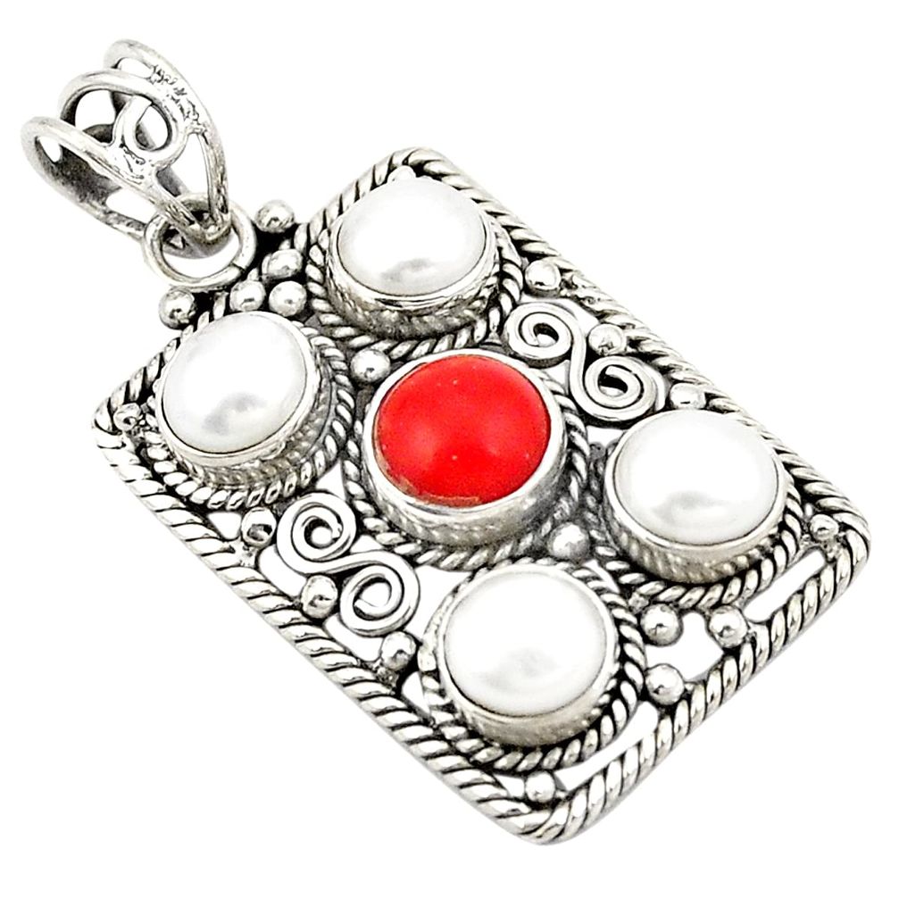 Natural white pearl coral 925 sterling silver pendant jewelry d22593