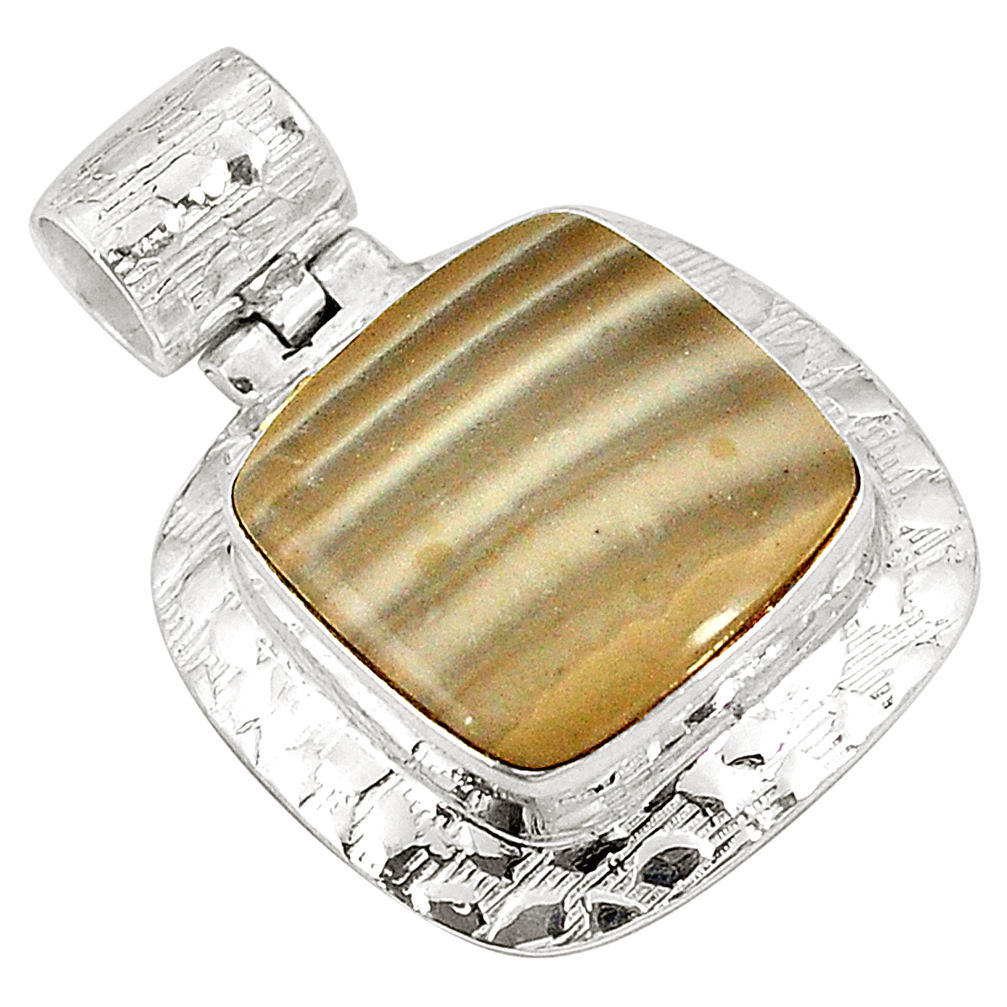 Natural brown striped flint ohio 925 sterling silver pendant d22636