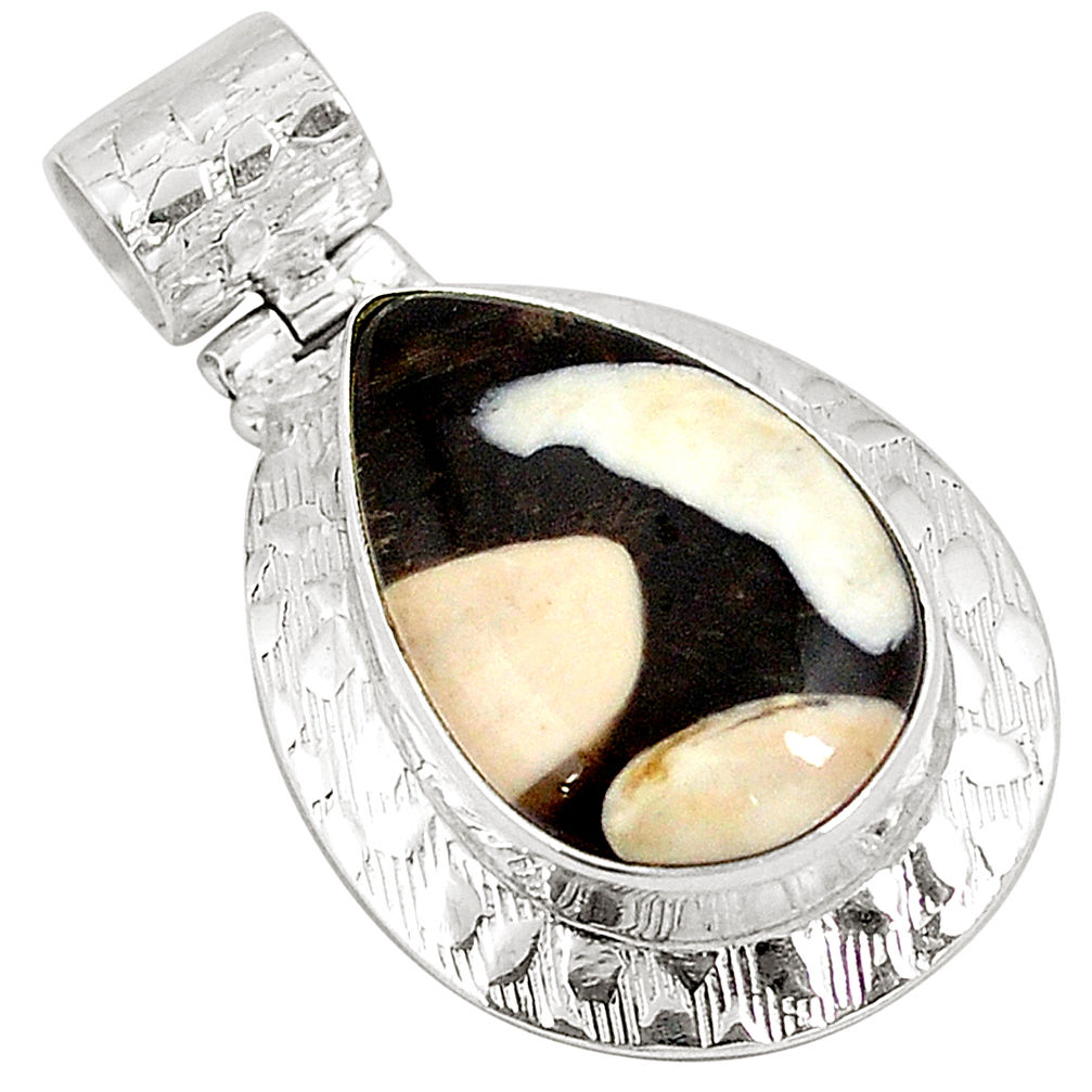 925 silver natural brown peanut petrified wood fossil pear pendant d22639