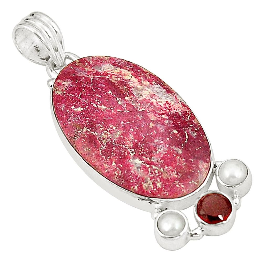 Natural pink thulite (unionite, pink zoisite) 925 silver pendant d22658