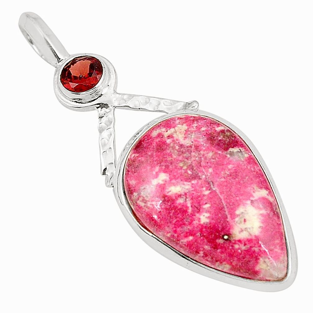 Natural pink thulite (unionite, pink zoisite) 925 silver pendant d22659