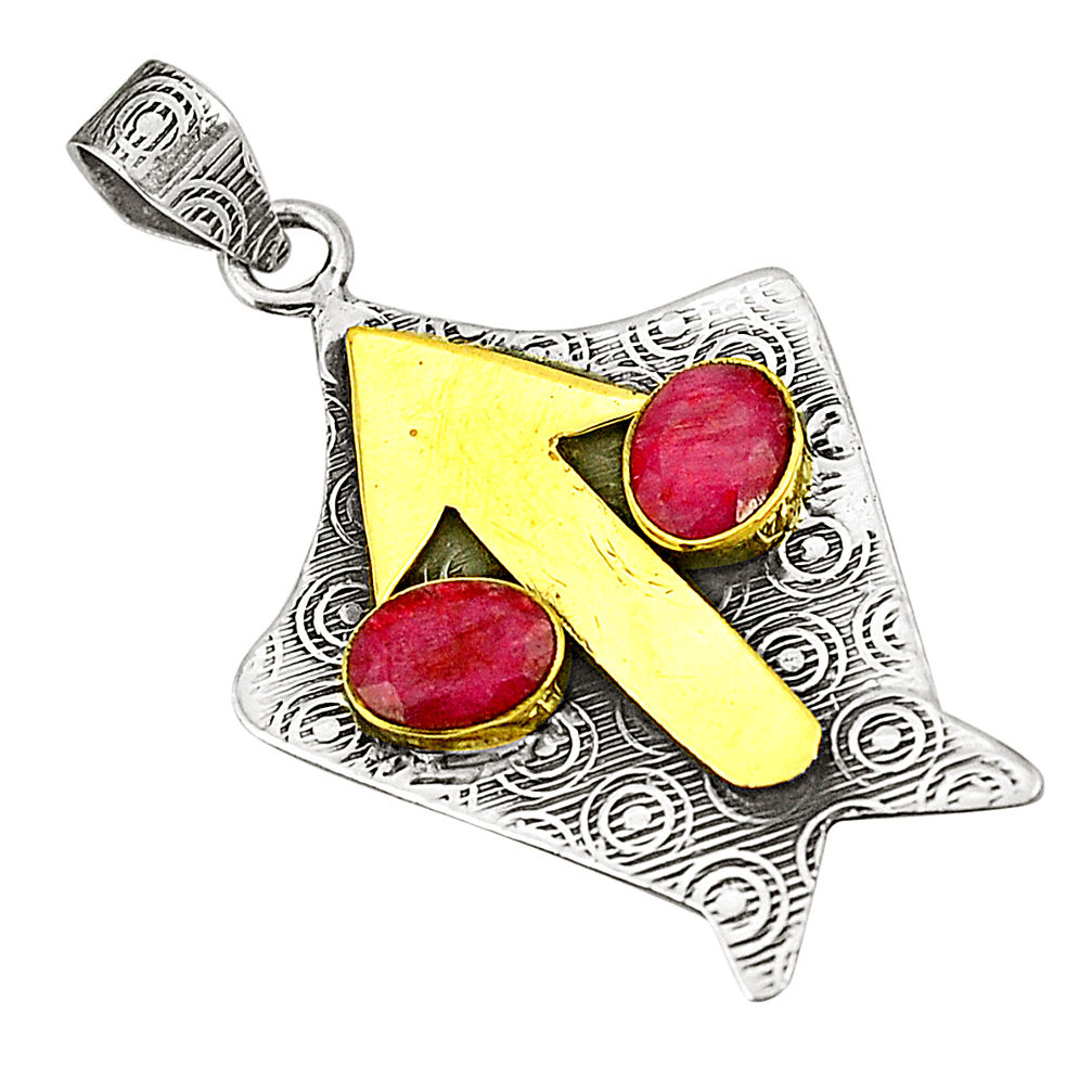 Natural red ruby 925 sterling silver two tone pendant jewelry d22668