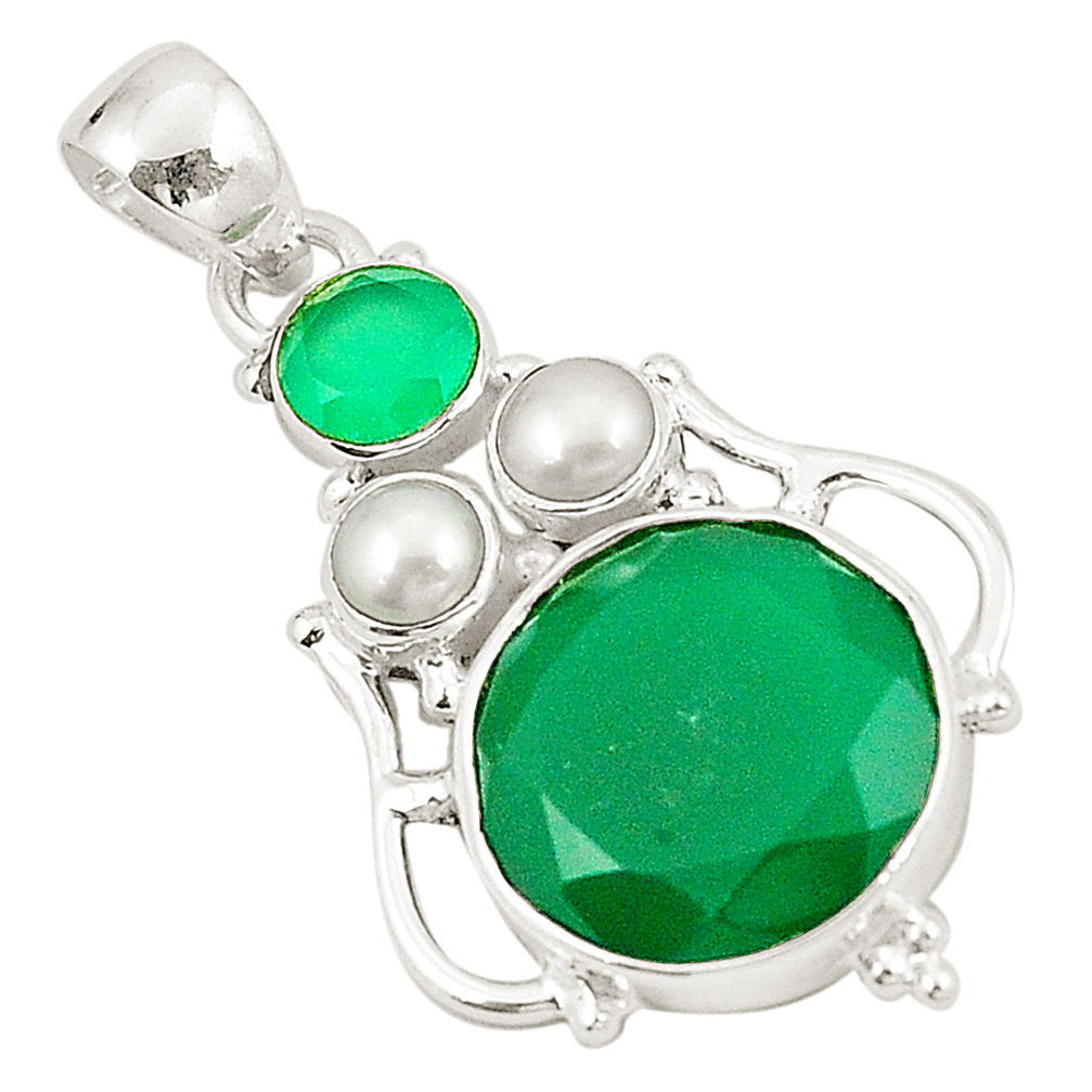 Natural green chalcedony pearl 925 sterling silver pendant jewelry d22684