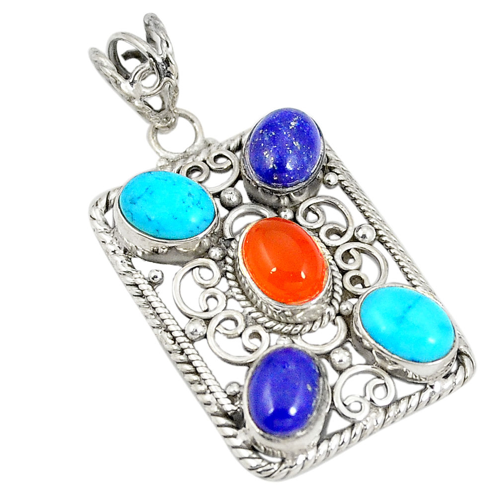 Green arizona mohave turquoise cornelian (carnelian) 925 silver pendant d22866