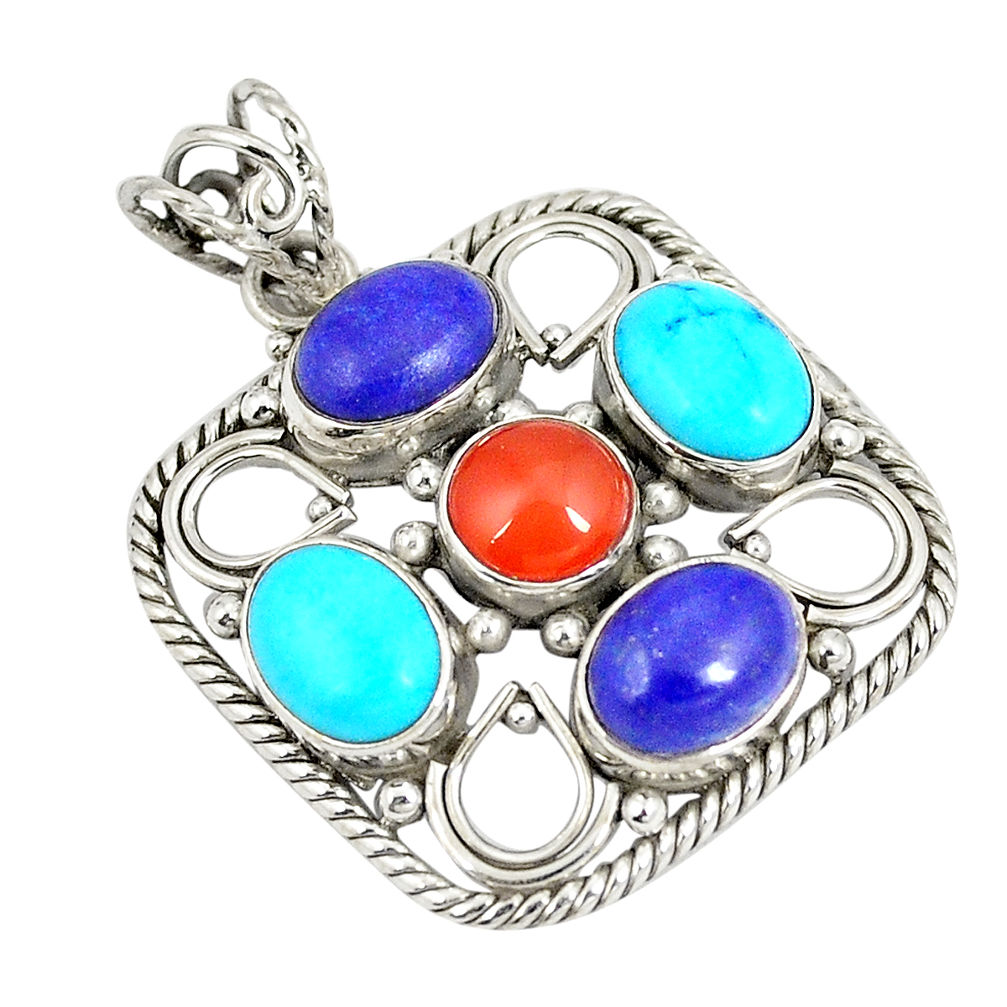 Green arizona mohave turquoise cornelian (carnelian) 925 silver pendant d22878