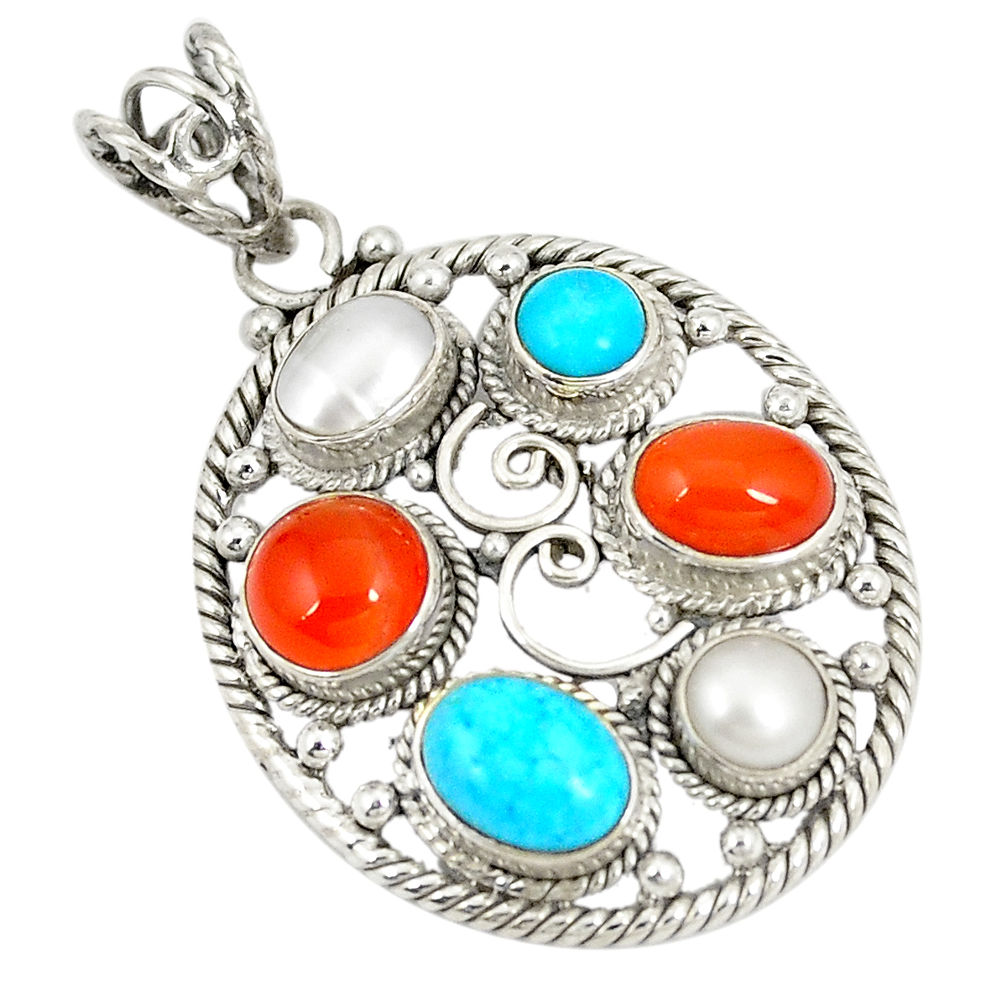 Natural orange cornelian (carnelian) pearl 925 sterling silver pendant d22888