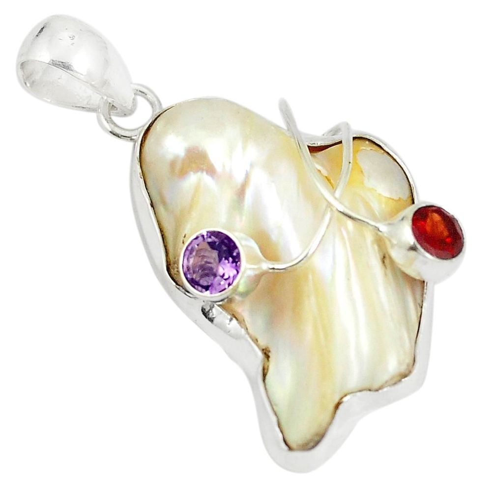 925 sterling silver natural white blister pearl purple amethyst pendant d22897