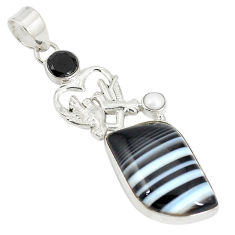 Clearance Sale- 925 silver natural black botswana agate onyx love birds pendant jewelry d22926