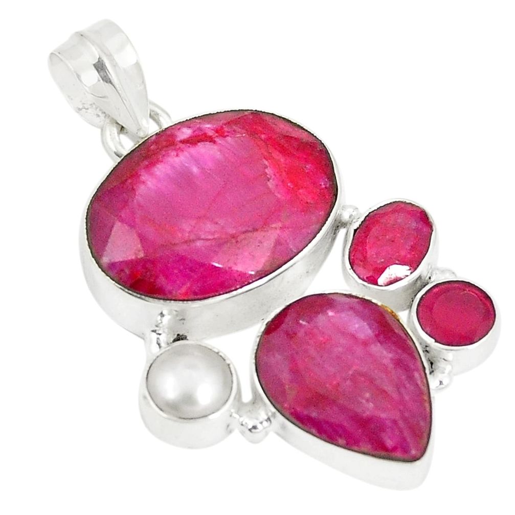 Natural red ruby white pearl 925 sterling silver pendant jewelry d22949