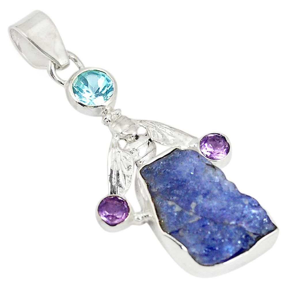 Natural blue tanzanite rough topaz 925 silver honey bee pendant d22962