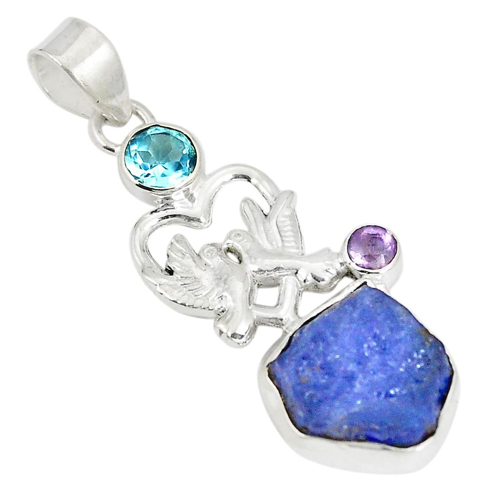 Natural blue tanzanite rough 925 silver love birds pendant jewelry d22974