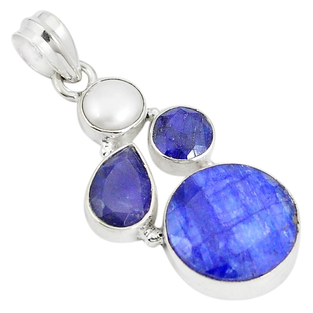 925 sterling silver natural blue sapphire white pearl pendant jewelry d22992