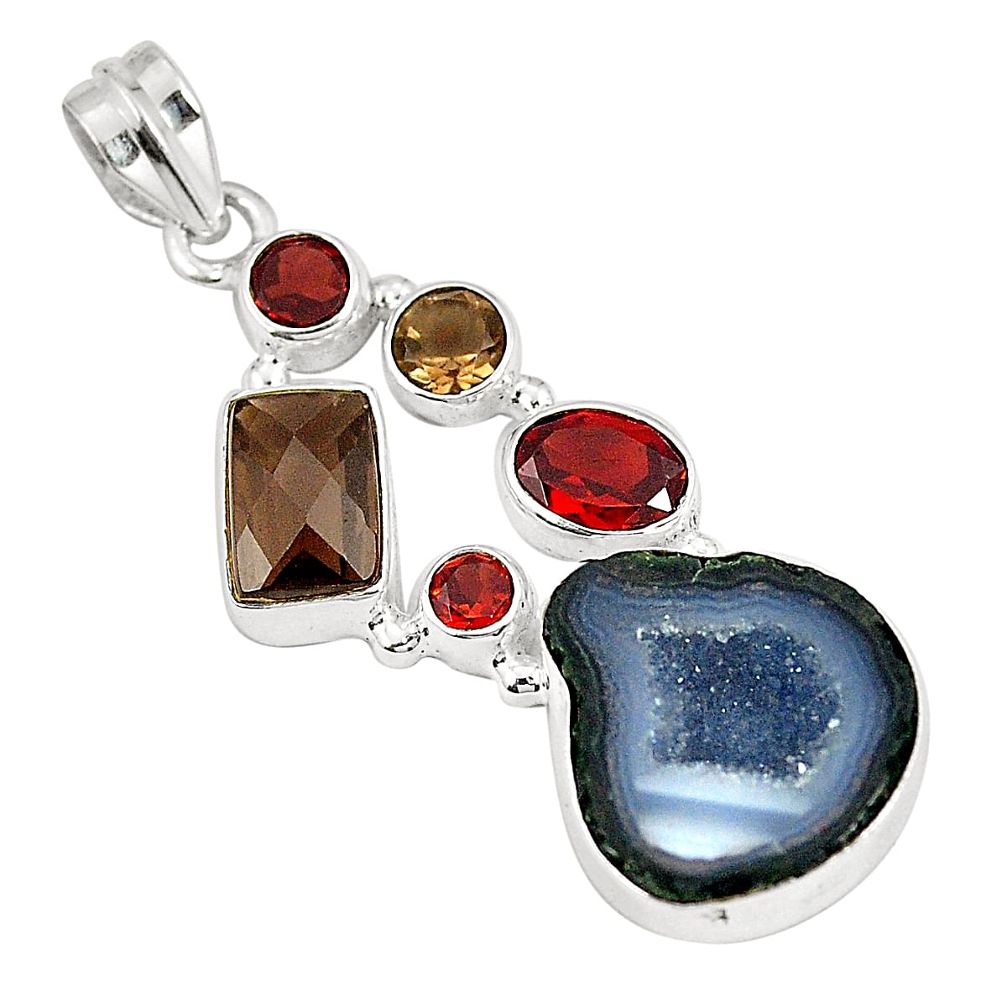 Natural brown geode druzy smoky topaz 925 silver pendant jewelry d23445