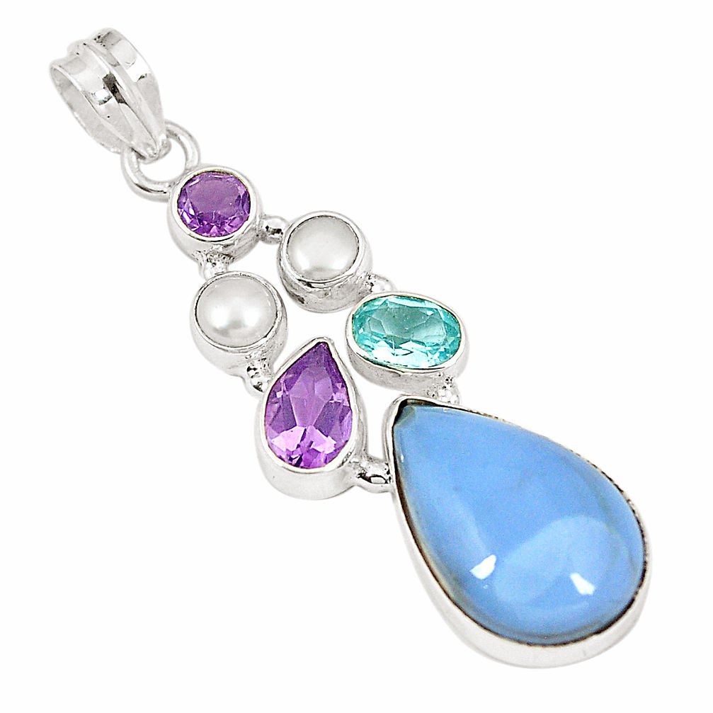 Natural blue owyhee opal topaz 925 sterling silver pendant d23472