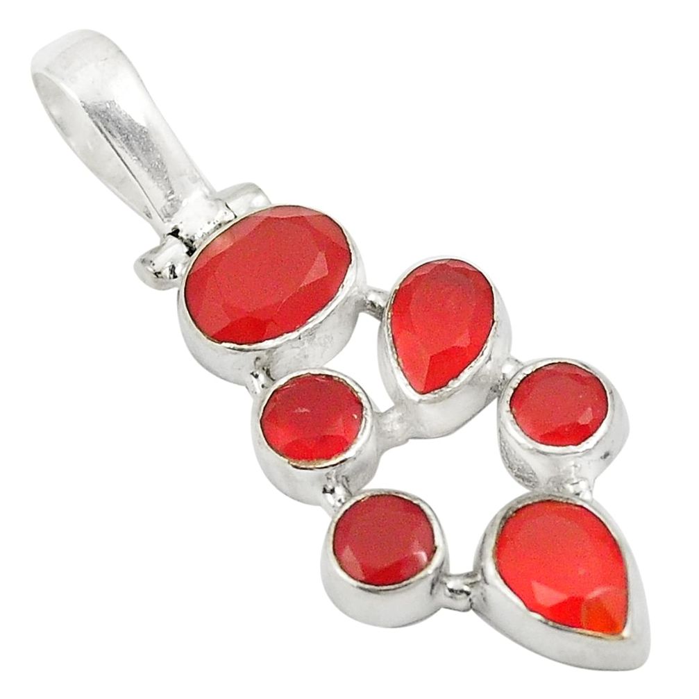 Natural orange cornelian (carnelian) 925 sterling silver pendant d24102