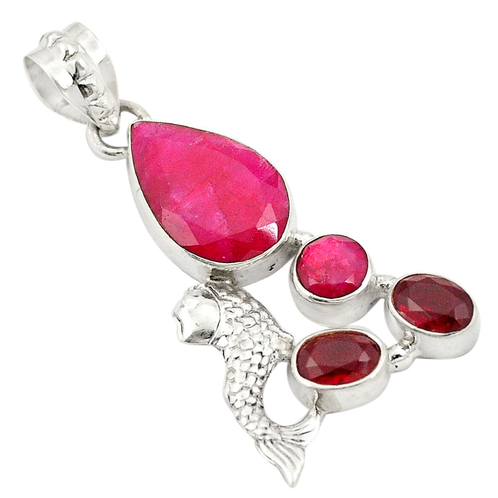 Natural red ruby garnet 925 sterling silver pendant jewelry d24129