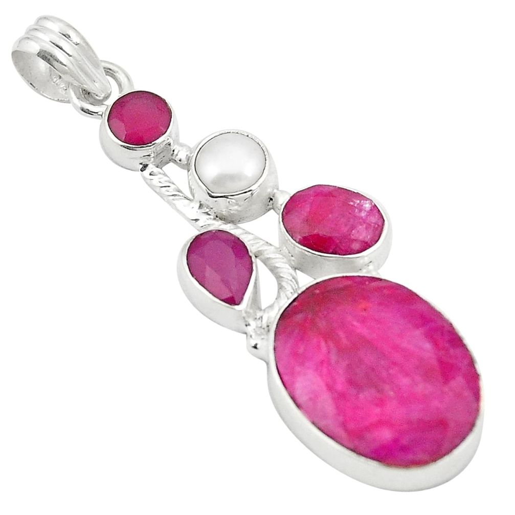 Natural red ruby pearl 925 sterling silver pendant jewelry d24135