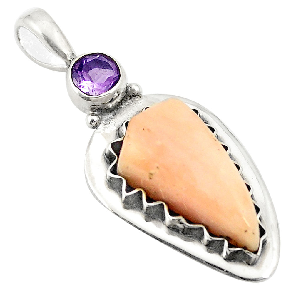 Natural pink opal amethyst 925 sterling silver pendant jewelry d24138