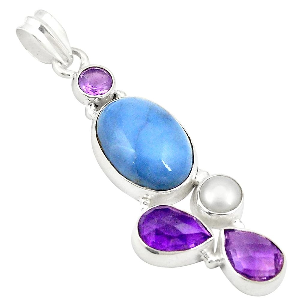 925 sterling silver natural blue owyhee opal amethyst pearl pendant d24148