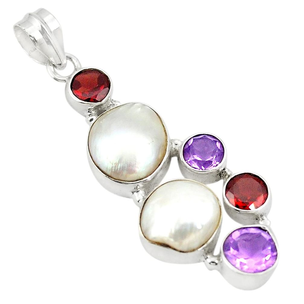 925 sterling silver natural white pearl amethyst pendant jewelry d24179