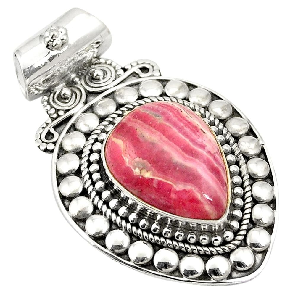 Natural pink rhodochrosite inca rose (argentina) 925 silver pendant d24215