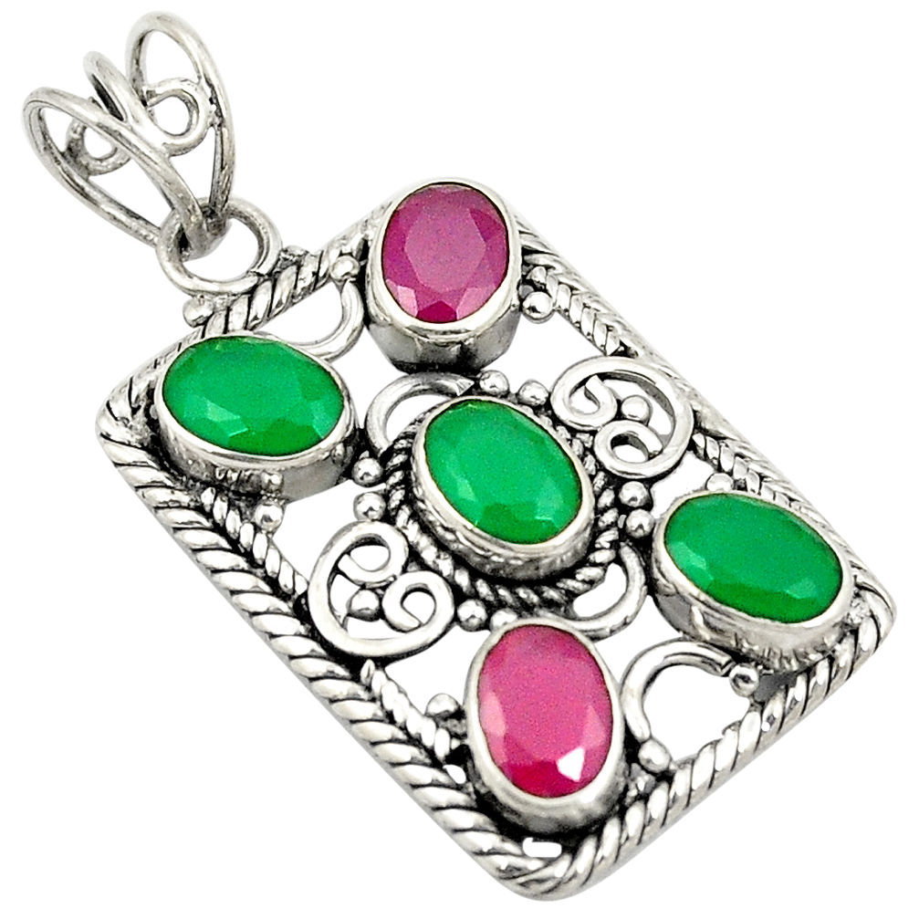 Green emerald red ruby quartz 925 sterling silver pendant jewelry d24227