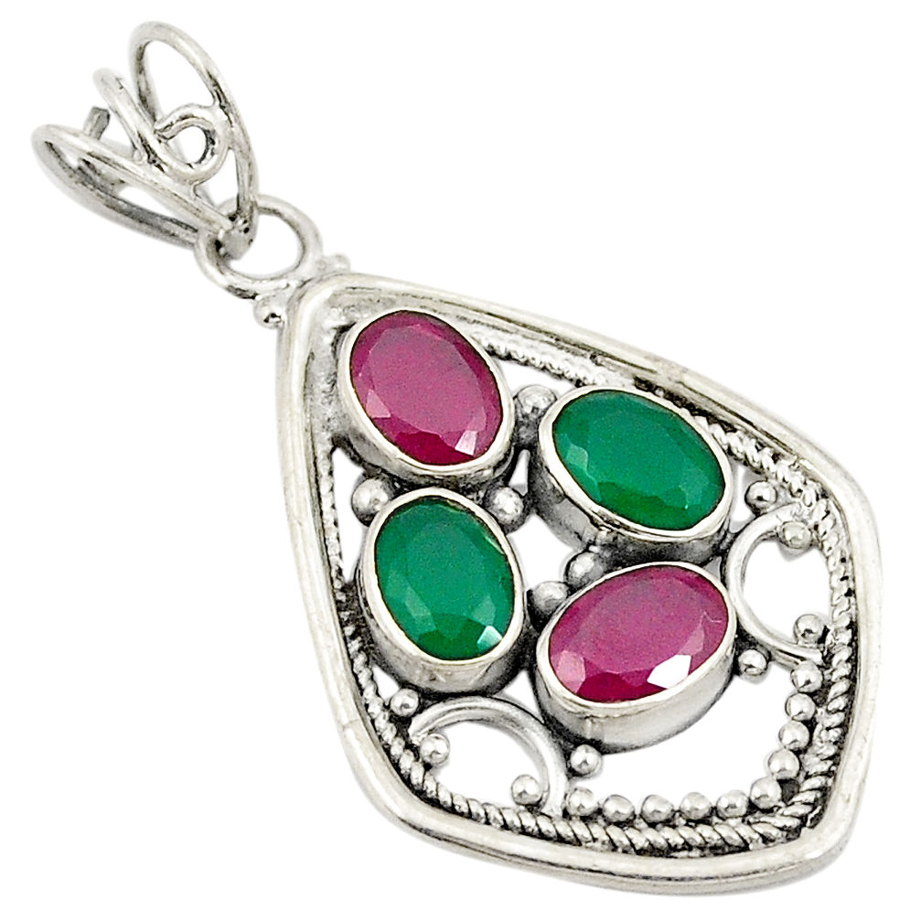 Green emerald red ruby quartz 925 sterling silver pendant jewelry d24243