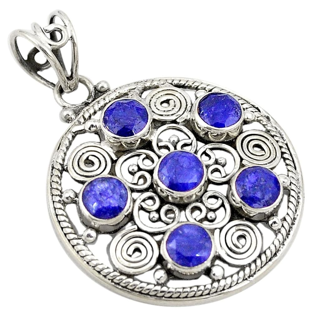 925 sterling silver natural blue sapphire round pendant jewelry d24244